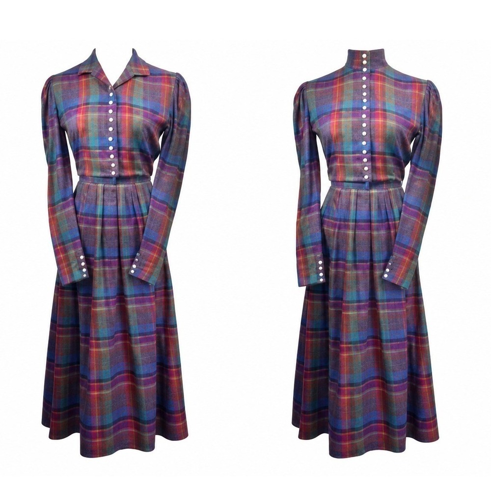 RARE Vintage 80s Ralph Lauren Plaid Prairie Maxi Dress Cotton Cottagecore 2 S XS